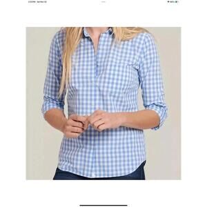 NWT Untuckit Shirt Womens 16 Blue White Gingham Checkered Button Down REBECHE